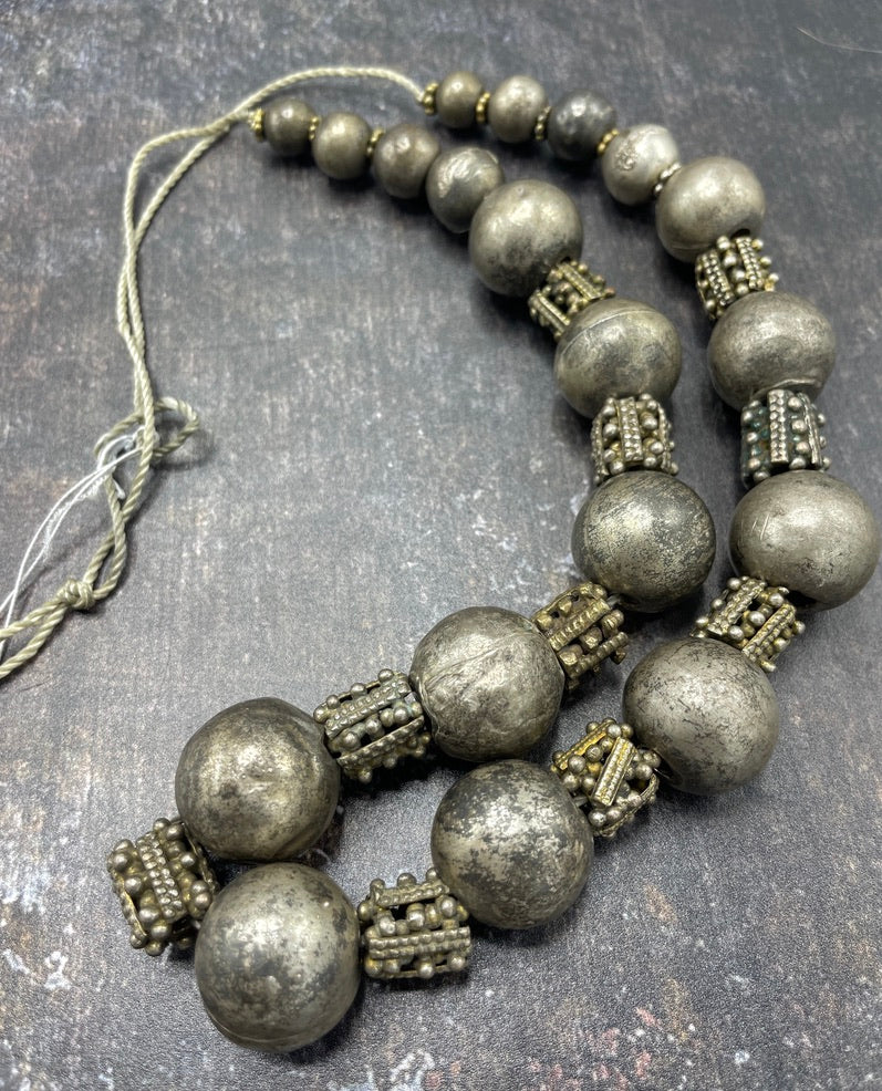 Antique Granulated Silver and Hollow Silver Beads Strands, from