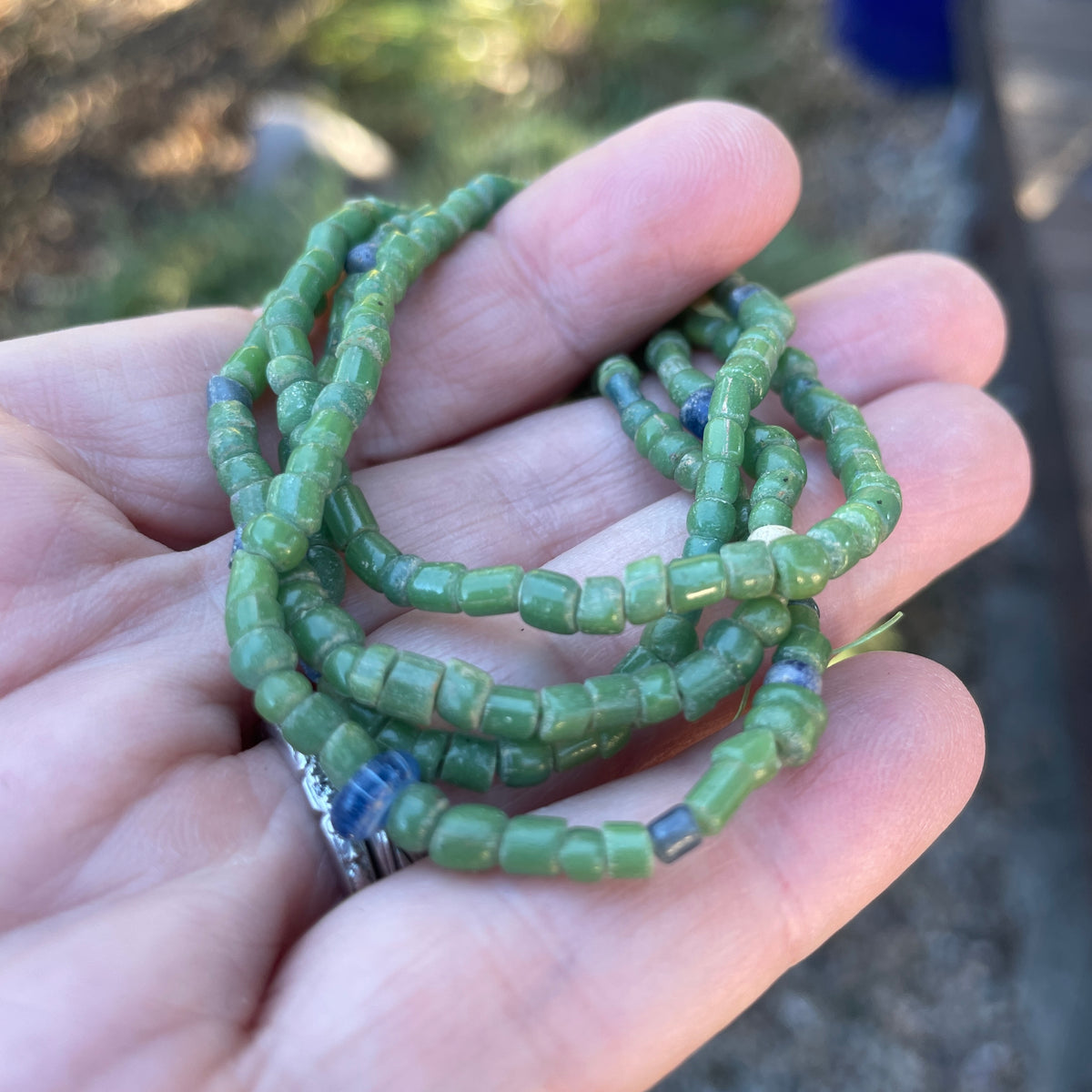 Small Antique Green Glass Tradewind - Nila Beads from the African Trade - Rita Okrent Collection (AT1917)