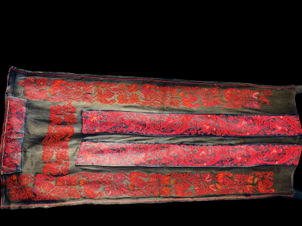 Large Bedouin Vintage Traditional Red Embroidered Textile Fabric Piece - Rita Okrent Collection (AA233)