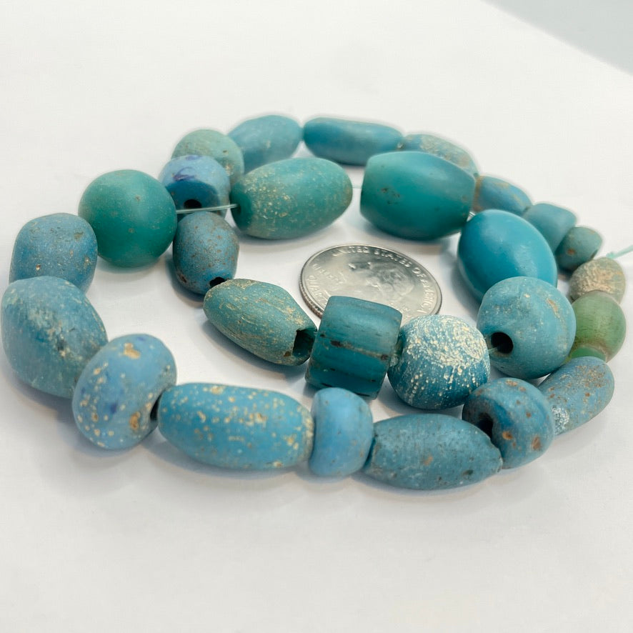 Gorgeous Medieval Islamic Glass Beads, Teal, Mixed Shapes - Rita Okrent Collection (AG405)