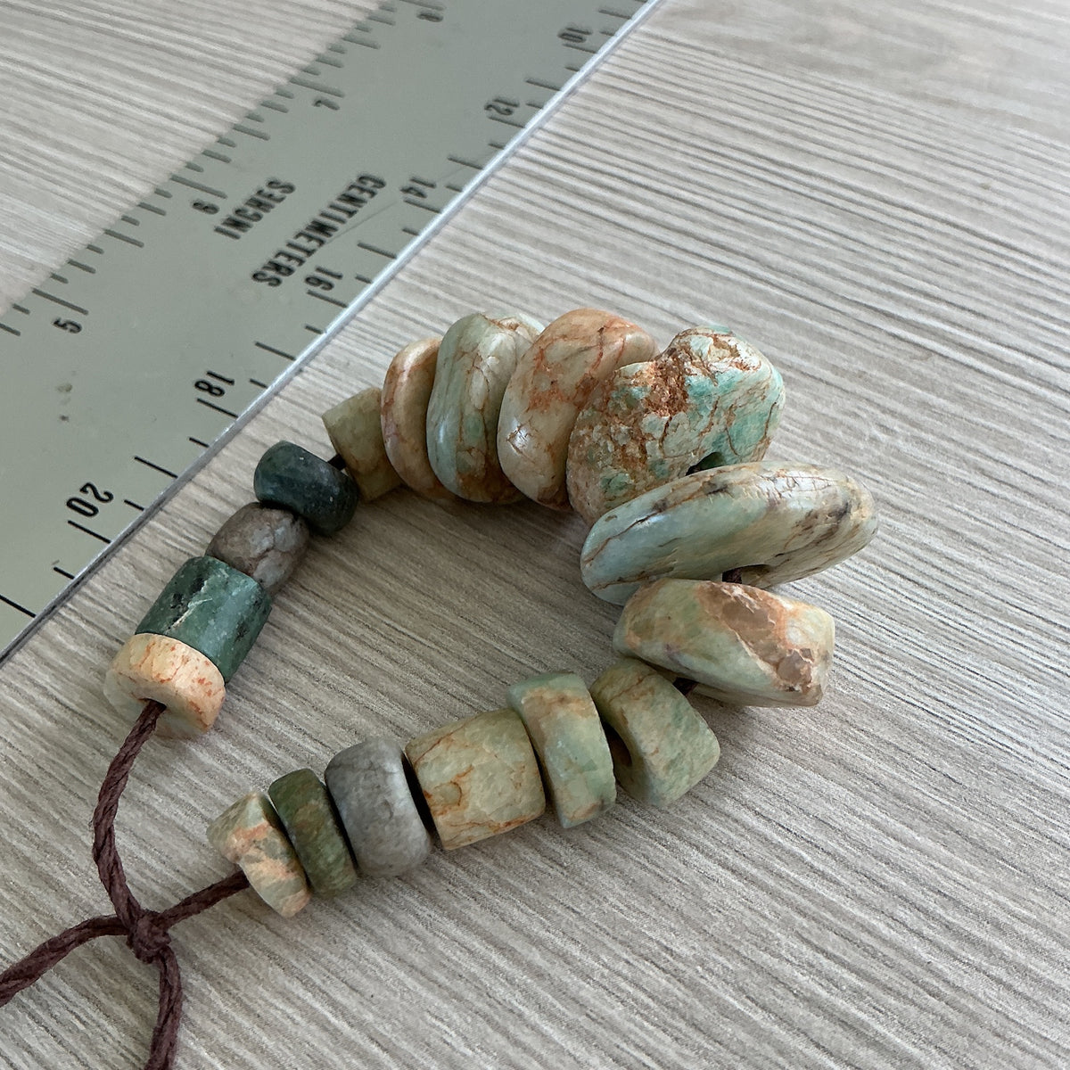 Short Strand of 17 Ancient Amazonite and Serpentine Stone Beads from Mauritania - Rita Okrent Collection (S573b)