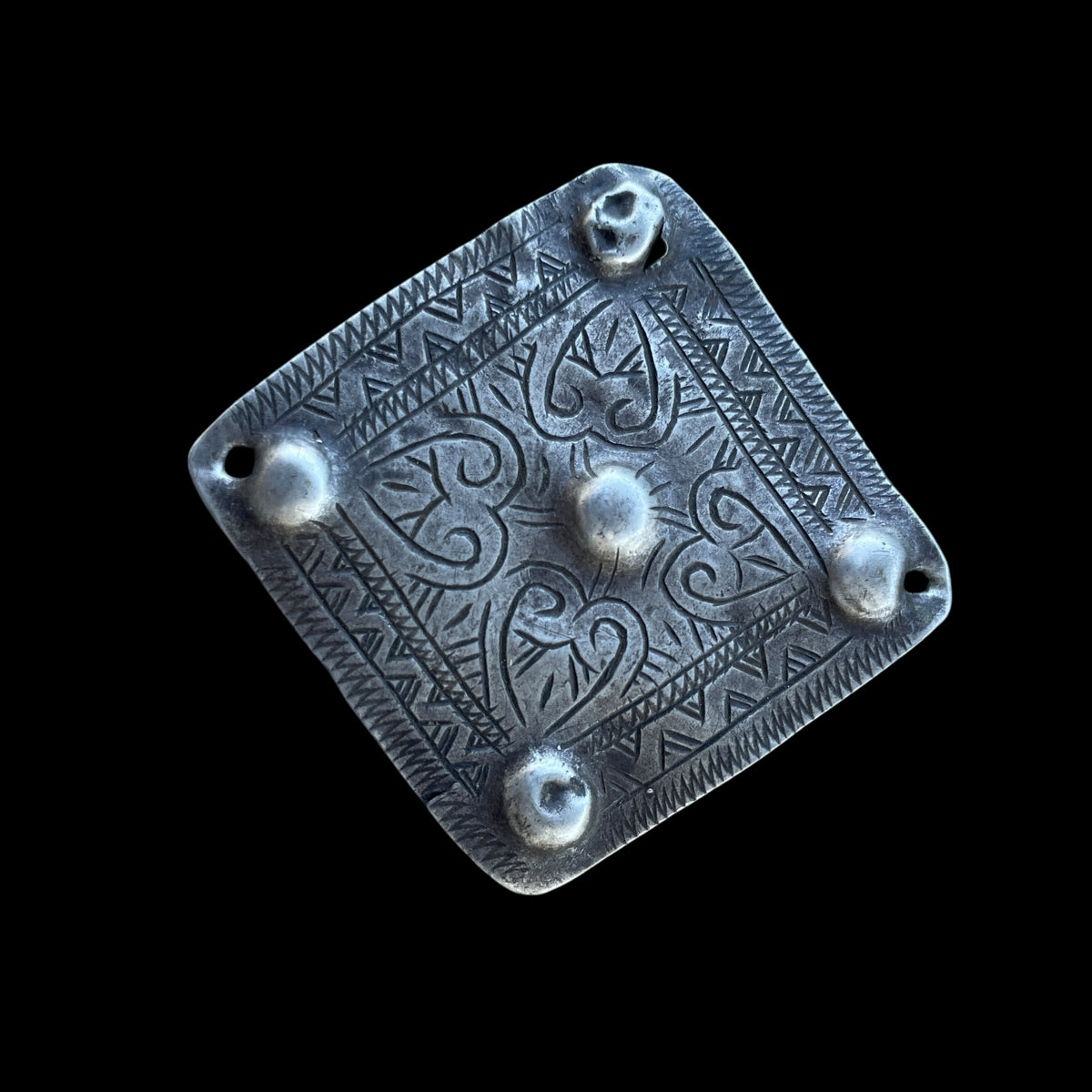 Antique Silver Anti-Atlas Pendant Adorned with Hearts, from Morocco - Rita Okrent Collection (P871)