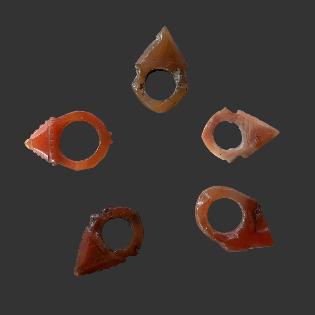 Group of 5 Antique Carnelian Small Tuareg Tanfouk Talhakimt Hair Ornaments - Rita Okrent Collection (P675e)