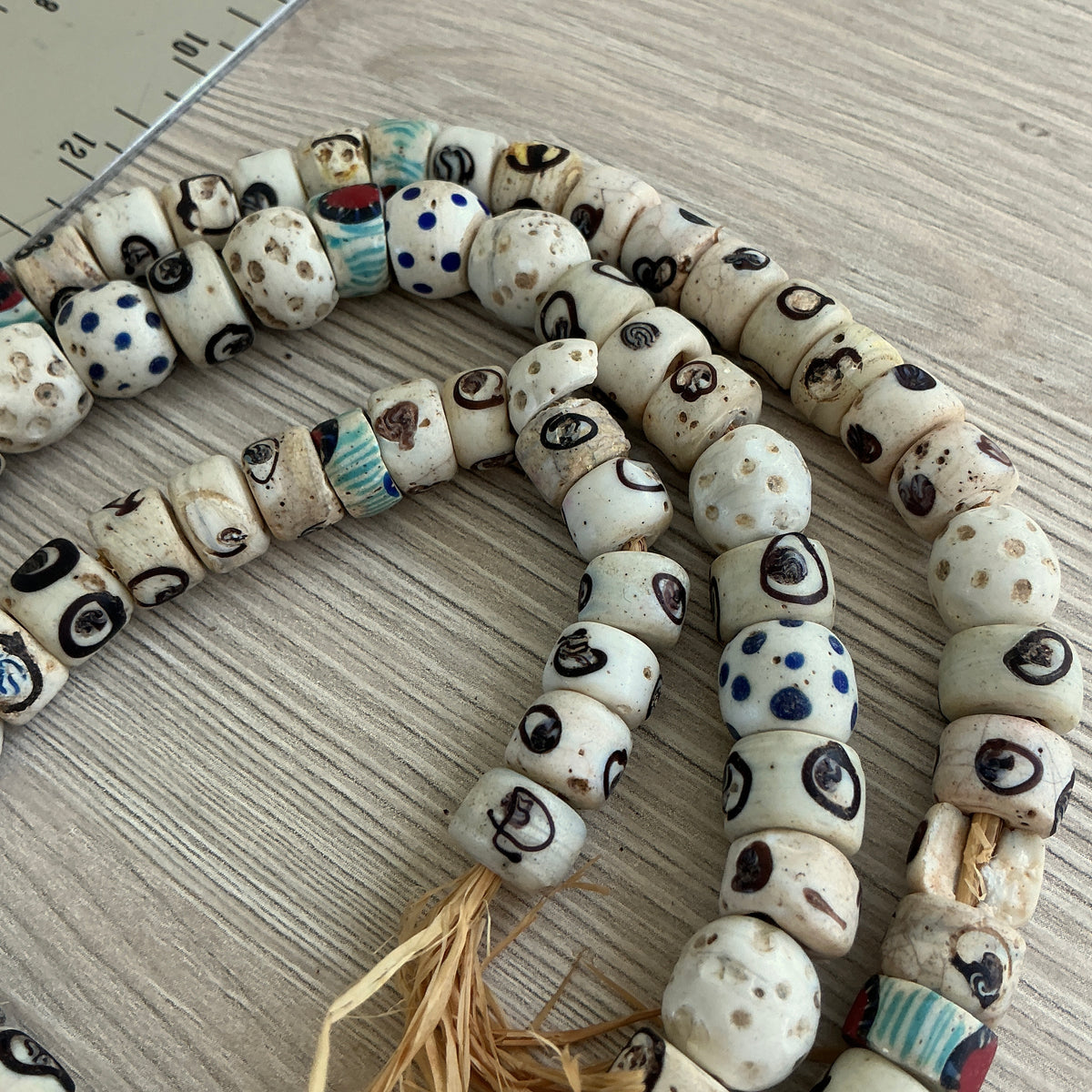 Long Strand of White Mixed Pattern Antique Venetian Glass Beads - Rita Okrent Collection (AT1674)