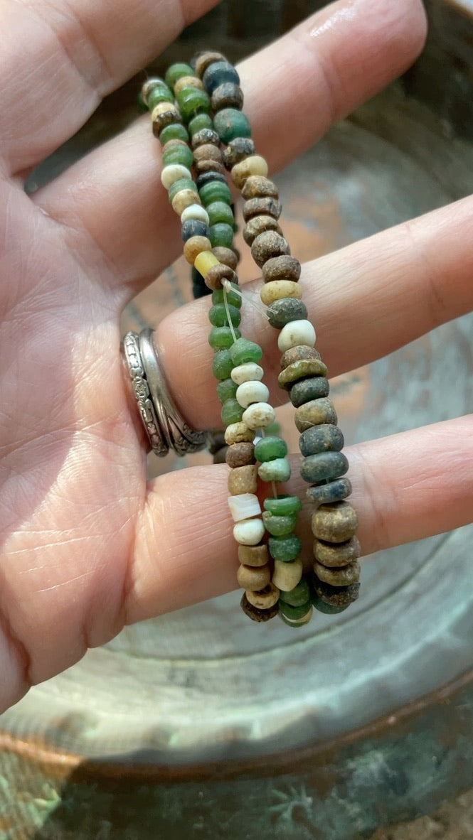 Mixed Small Excavated Glass Nila Beads in Green, White and Brown - Rita Okrent Collection (AT1811)