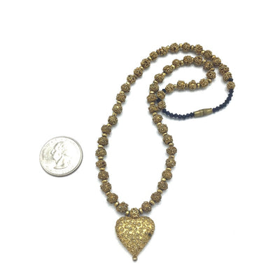 Gold Washed Beaded Heart Necklace from Mauritania - Rita Okrent Collection (NE810)