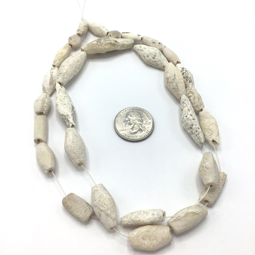 Ancient White and Cream Hues Calcified Shell Beads from the Sahara, Bicones- Rita Okrent Collection (ANT498)