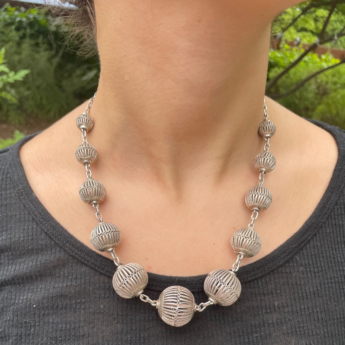 Fulani Silver Beaded Necklace - Rita Okrent Collection (NE452)