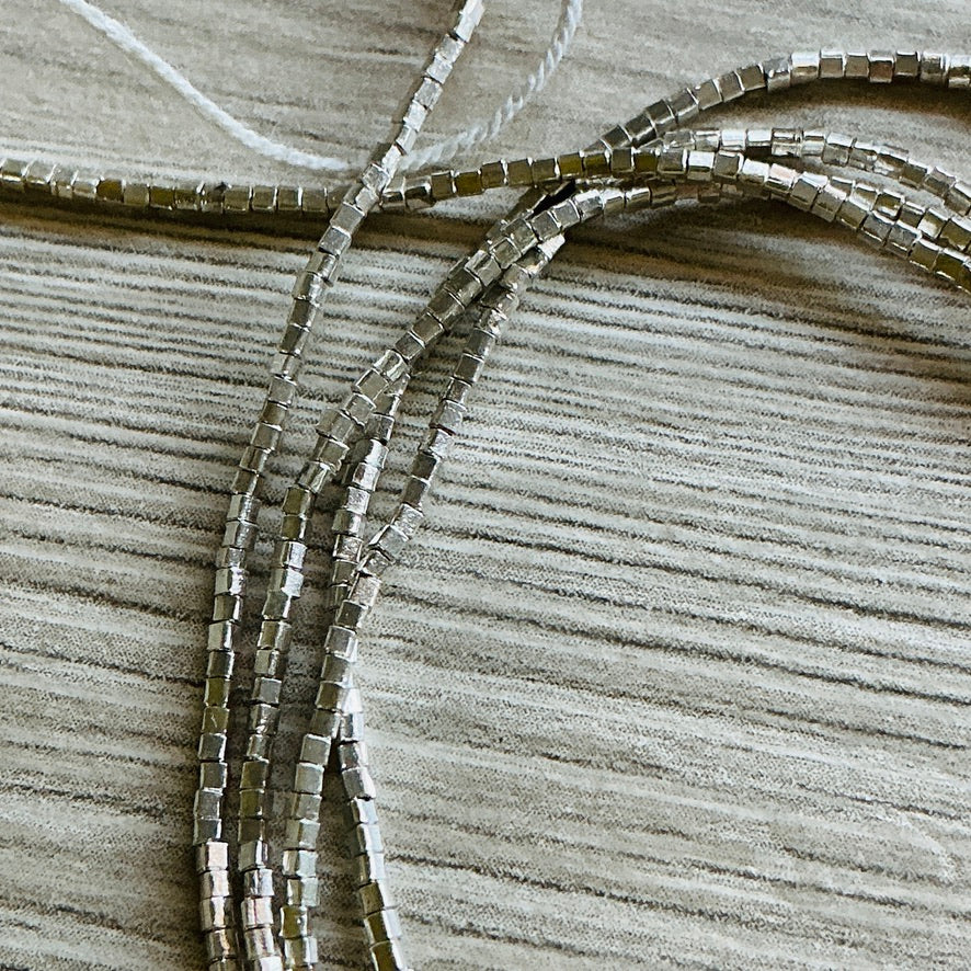 Long Strands of Tiny Square Sterling Silver Beads from the Thai Karen Hill Tribe - Rita Okrent Collection (NP108)