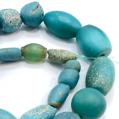 Gorgeous Medieval Islamic Glass Beads, Teal, Mixed Shapes - Rita Okrent Collection (AG405)