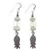 Faceted Ancient Calcified Shell Beads and Bohemian Glass with Silver Fish Charm Earrings - Rita Okrent Collection (E659)