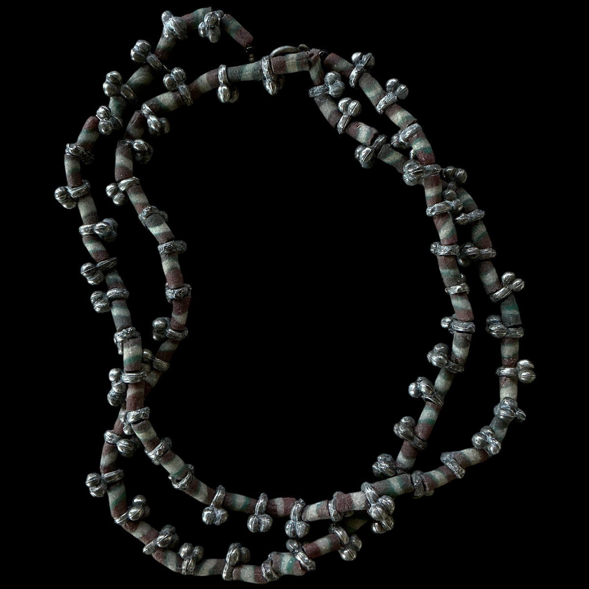 Simple Necklace of Yemeni Silver and African Powder Glass Beads - Rita Okrent Collection (NE698)