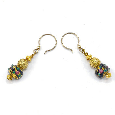 Gold Washed and Wedding Cake Beaded Earrings - Rita Okrent Collection (E650)