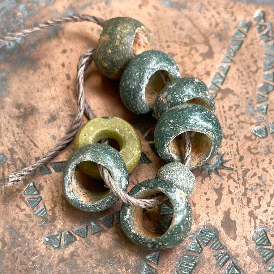 Short Strand of Ancient Green Glass Beads from Egypt - Rita Okrent Collection (AG450c)