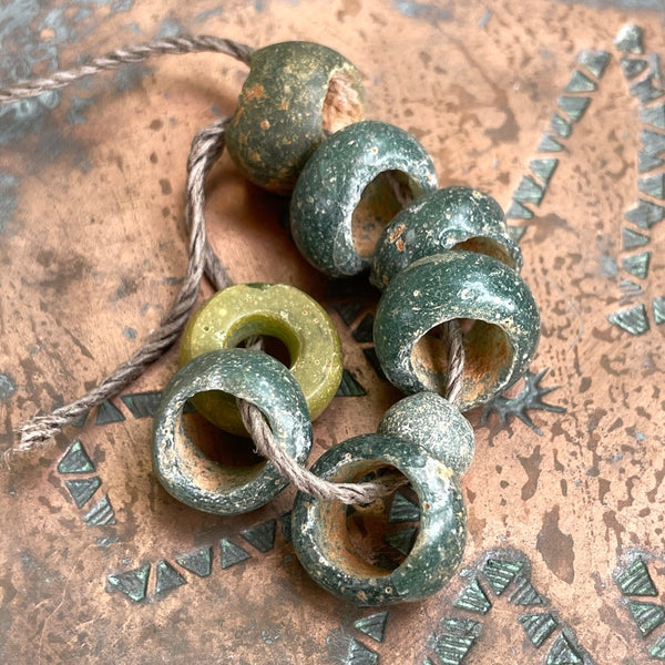 Short Strand of Ancient Green Glass Beads from Egypt Rita Okrent