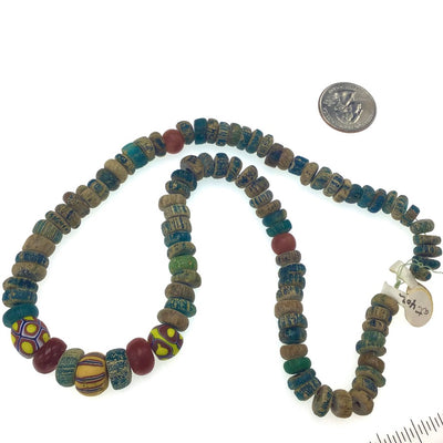 Ancient Medium Teal Nilas with African Trade Beads - Rita Okrent Collection (AT402)