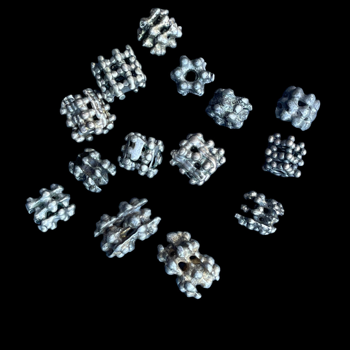 Group of 14 Old Mixed Granulated Yemenite Silver Berry Beads  - Rita Okrent Collection (ANT521)