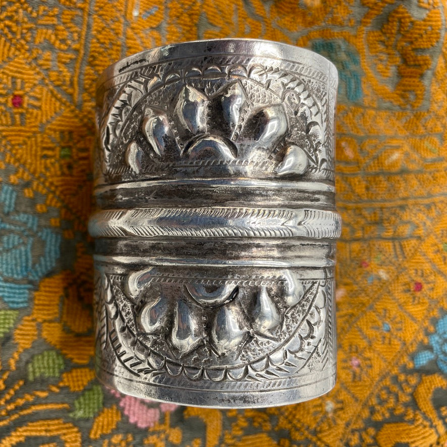 Siwa Oasis Silver Cuff Bracelet with Fish and Flowers, Egypt - Rita Okrent Collection (BR167)