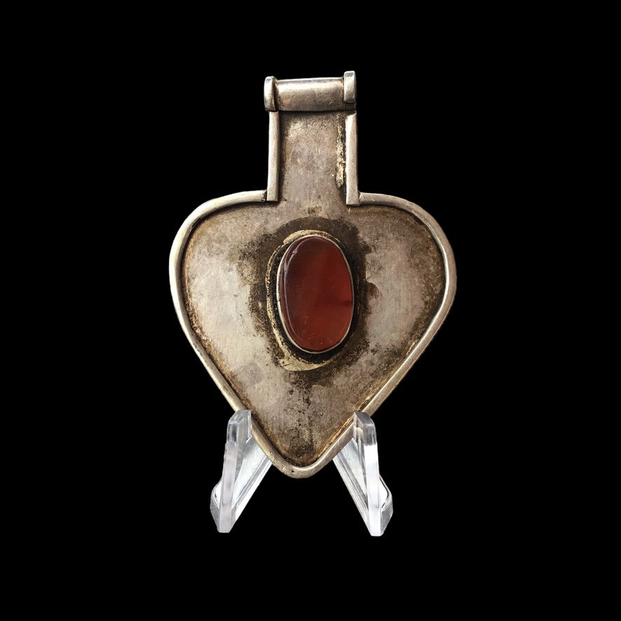 Traditional Turkmen Silver Asyk Pendant with Carnelian Setting - Rita Okrent Collection (P983)