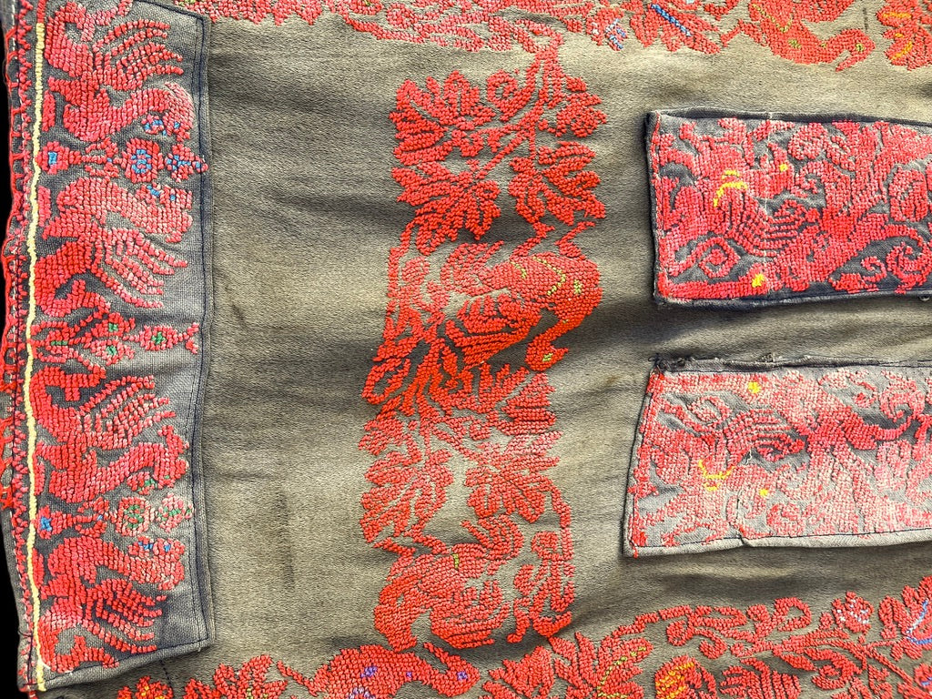 Large Bedouin Vintage Traditional Red Embroidered Textile Fabric Piece - Rita Okrent Collection (AA233)