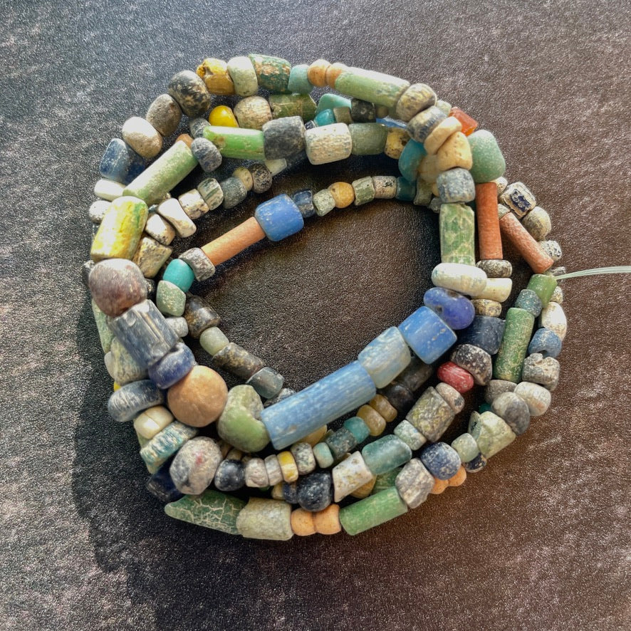 Ancient Glass Small Nila Beads from Mali, Many Colors - Strand B - Rita Okrent Collection (AT0649b)