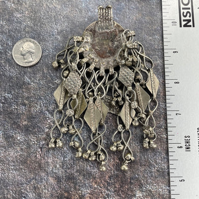 Maria Theresa Thaler Bedouin Silver Coin Pendant with Silver Dangles, Saudi Arabia or Yemen - Rita Okrent Collection (P908)