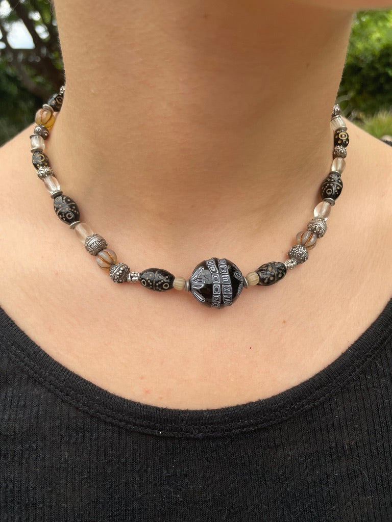 Black, White and Silver Mix Choker - Rita Okrent Collection (NE420)