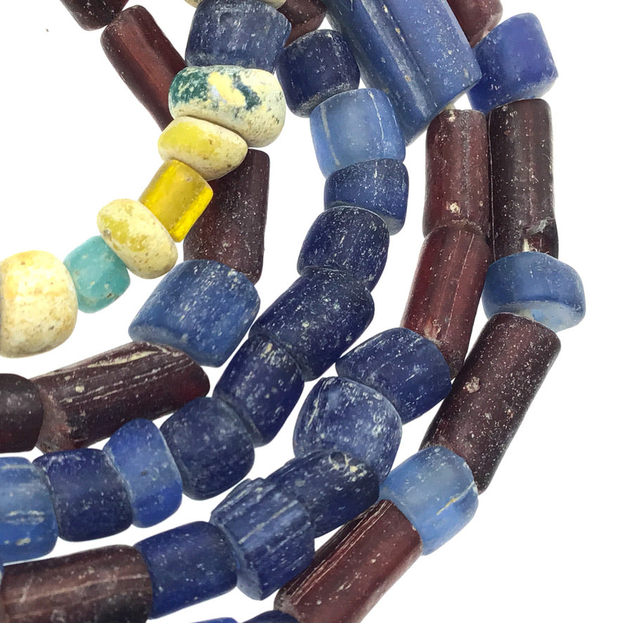 Maroon Red and Blue Ancient Glass Djenne Nila Beads - Rita Okrent Collection (AT0624)