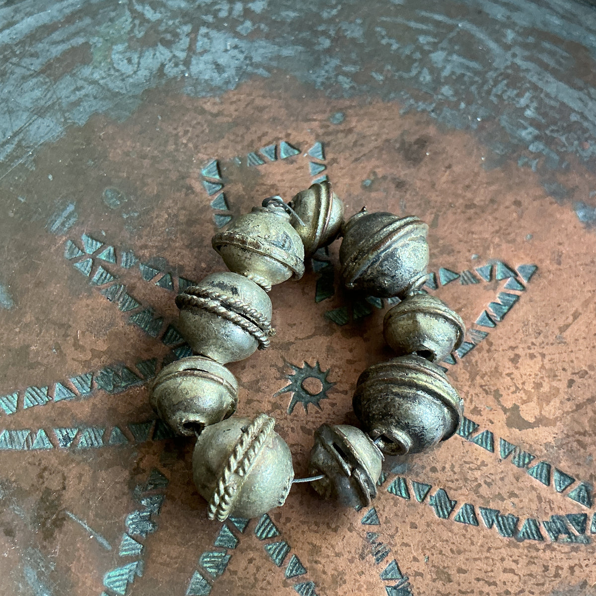 Short Strand of 9 Handmade Vintage Metal Beads - Rita Okrent Collection (ANT609)