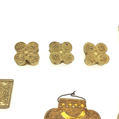 Group of 13 Gilded Gold Washed Granulated Silver Mixed Pendants, Senegal - Mauritania - Rita Okrent Collection (P819)