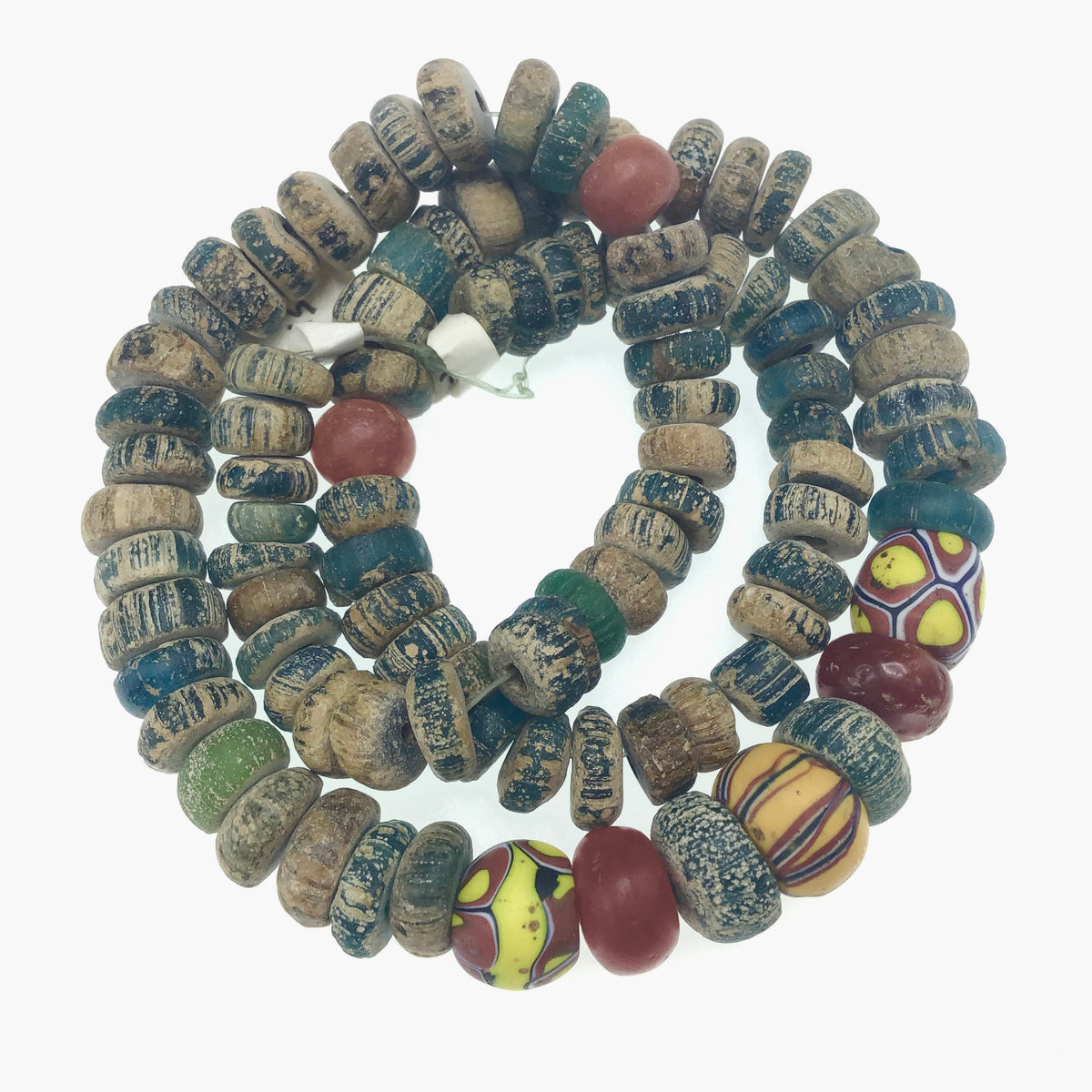 Ancient Medium Teal Nilas with African Trade Beads - Rita Okrent Collection (AT402)