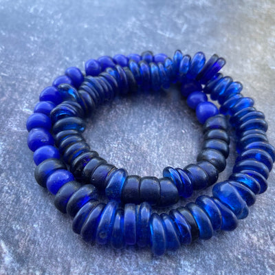 Mix of Shapes Strand Cobalt Blue Antique Dutch Dogon Glass Beads - Rita Okrent Collection (AT0692)