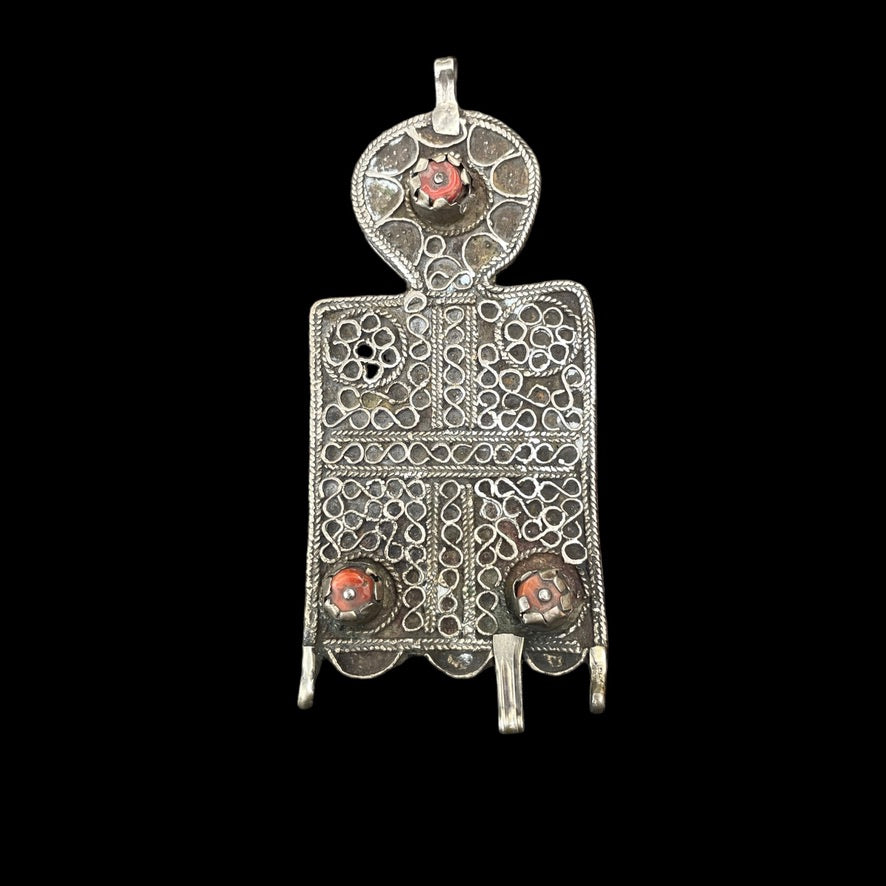 Rare Silver and Coral Braid Ornament from the Draa Valley, Morocco - Rita Okrent Collection (P889)