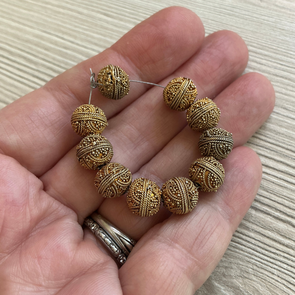 Vintage Gold Washed Granulated Beads from Mauritania, Strand of 10 - Rita Okrent Collection (C472b)