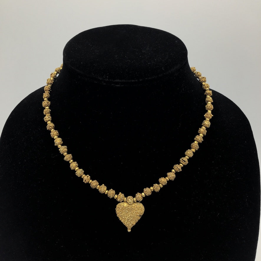 Gold Washed Beaded Heart Necklace from Mauritania - Rita Okrent Collection (NE810)