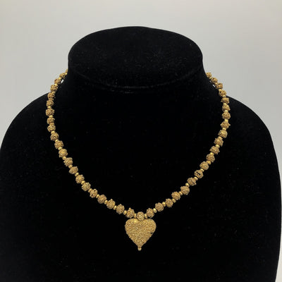 Gold Washed Beaded Heart Necklace from Mauritania - Rita Okrent Collection (NE810)
