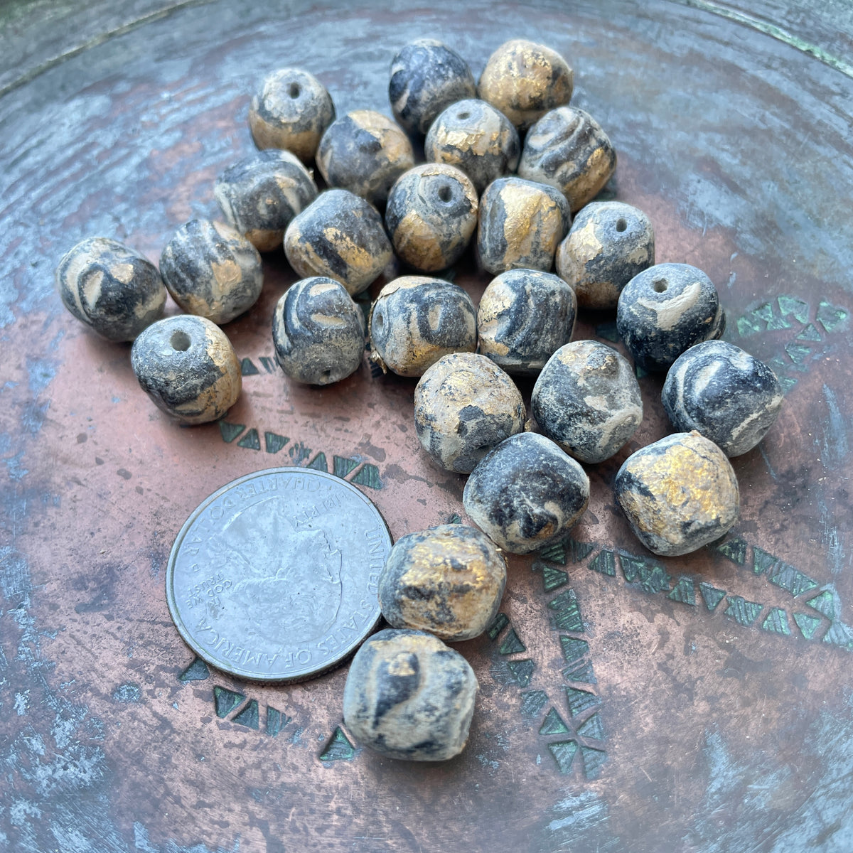 Gold-Adorned Black Glass Beads from Southeast Asia - Rita Okrent Collection (NP102)