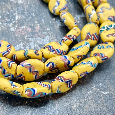 Antique Matched Tabluar Venetian Glass Bead with Ribbon Designs - Rita Okrent Collection (AT0670)