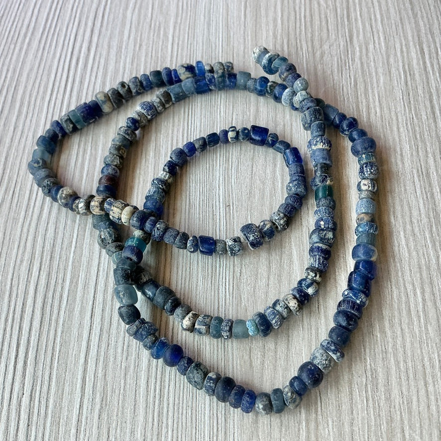 Ancient Glass Indo-Pacific Nila Beads in Blue Hues, with Patina  - Rita Okrent Collection (AT1932)