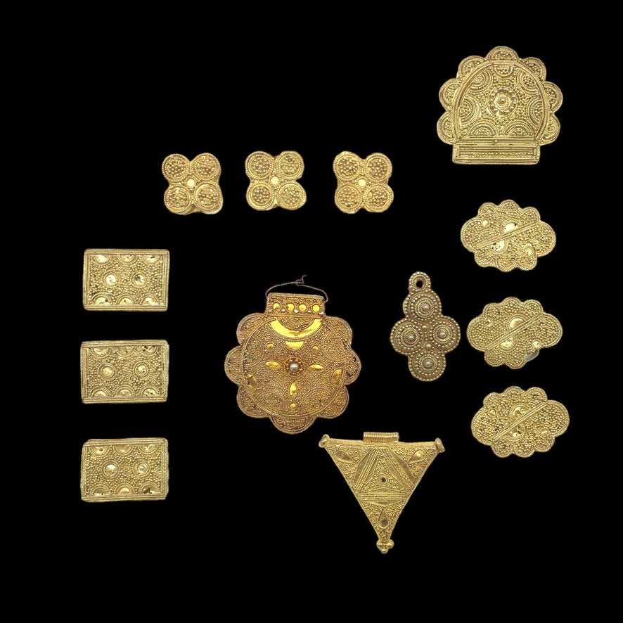 Group of 13 Gilded Gold Washed Granulated Silver Mixed Pendants, Senegal - Mauritania - Rita Okrent Collection (P819)