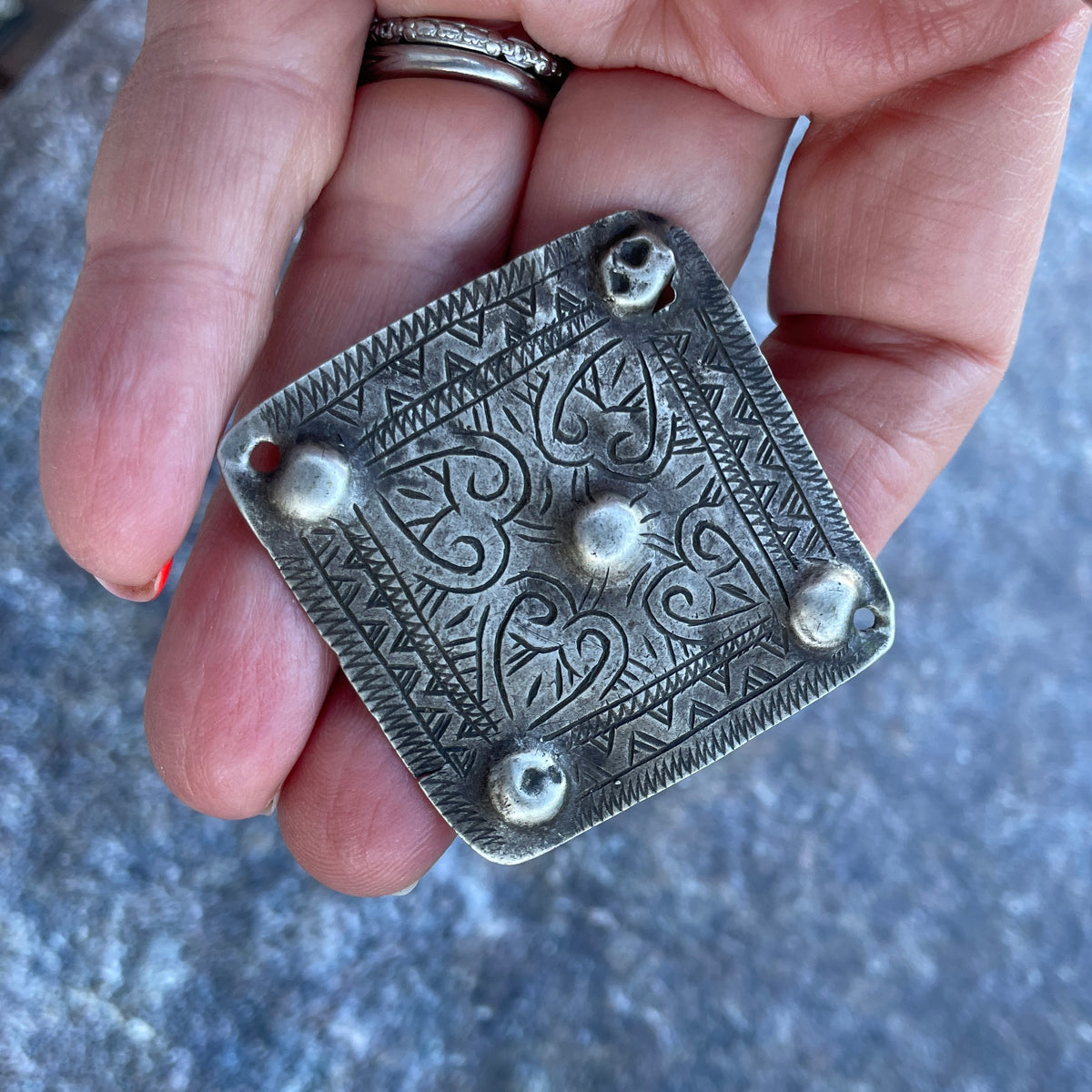 Antique Silver Anti-Atlas Pendant Adorned with Hearts, from Morocco - Rita Okrent Collection (P871)