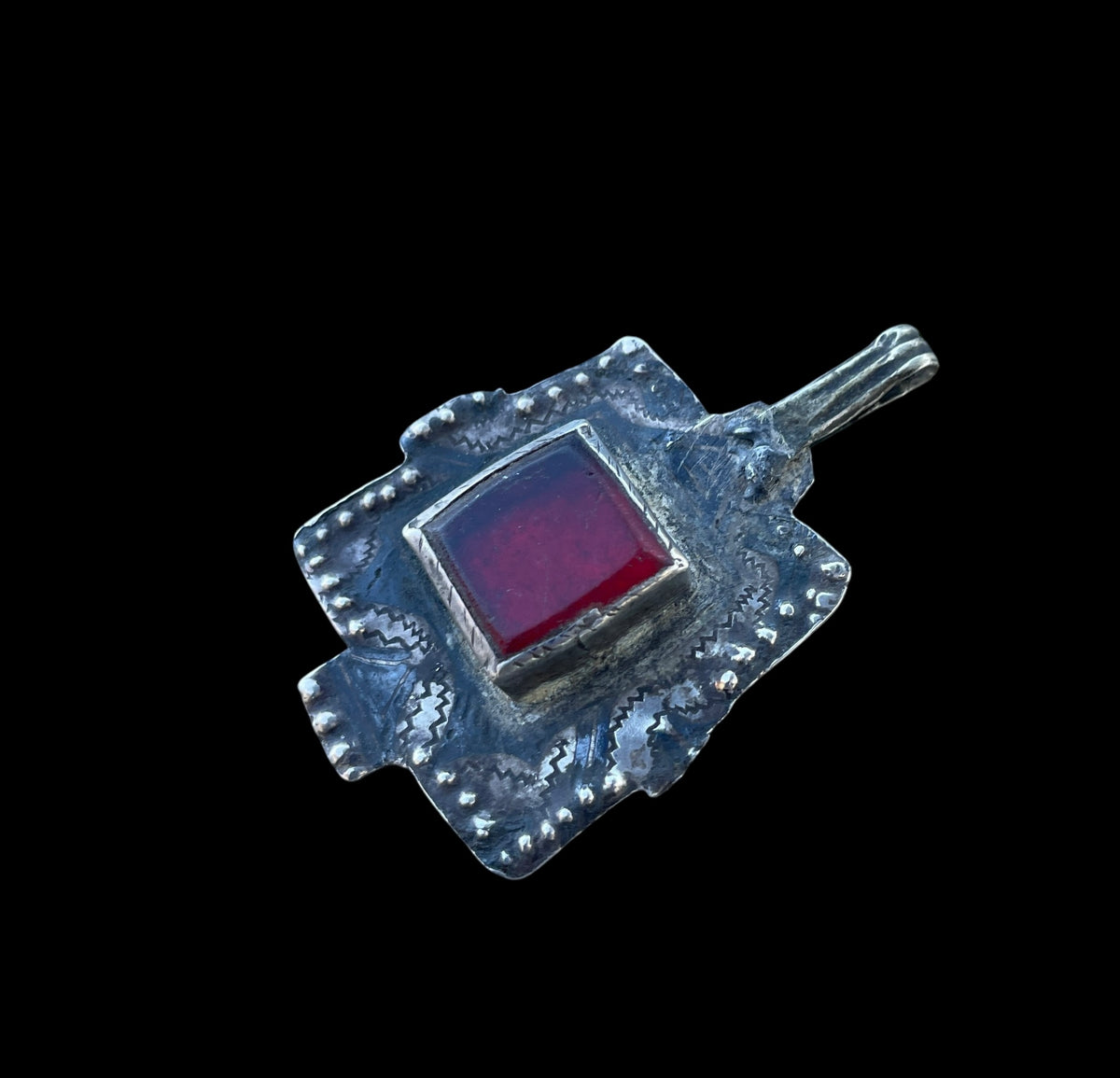 Niello and Silver Pendant with Glass Center, Ida ou Nadif people, Morocco - Rita Okrent Collection (P765)