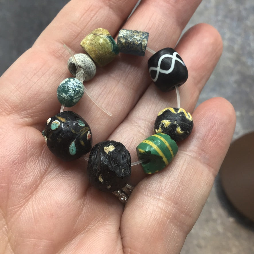 Short Strand of 9 Mixed Antique and Ancient Glass Beads - Rita Okrent Collection (ANT441b)