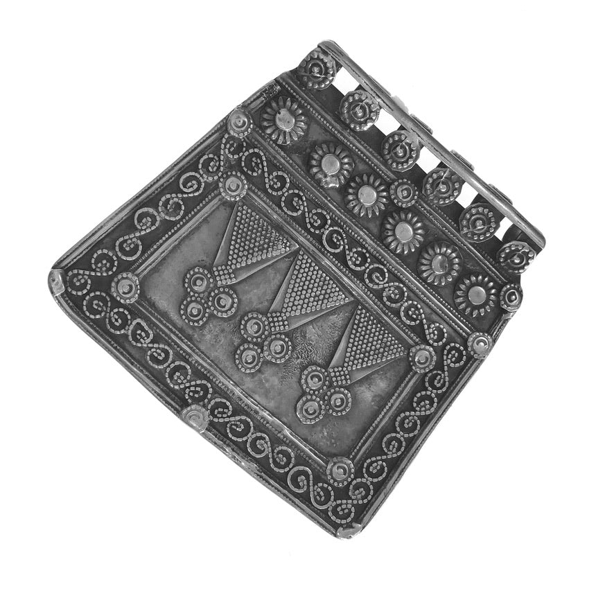 Antique Ethnic Silver Trapezoid Flowered Amulet, India - Rita Okrent Collection (P859)