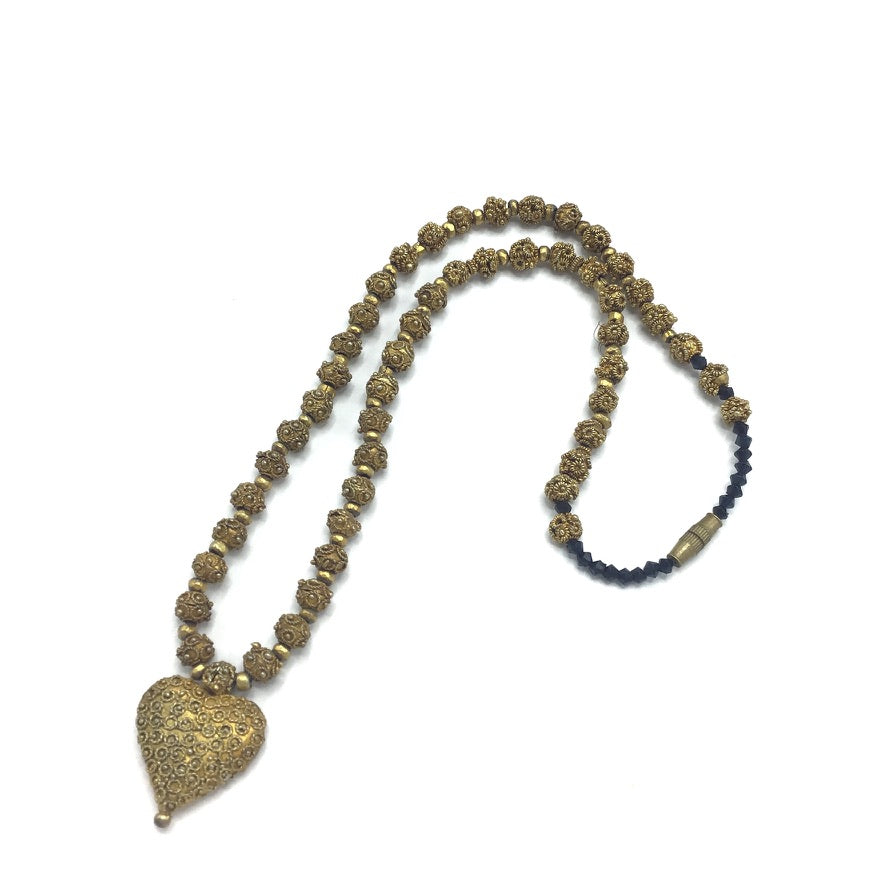 Gold Washed Beaded Heart Necklace from Mauritania - Rita Okrent Collection (NE810)