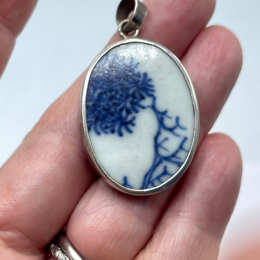 Blue and White Chinese Pottery Shard Pendant - Rita Okrent Collection (P247c)