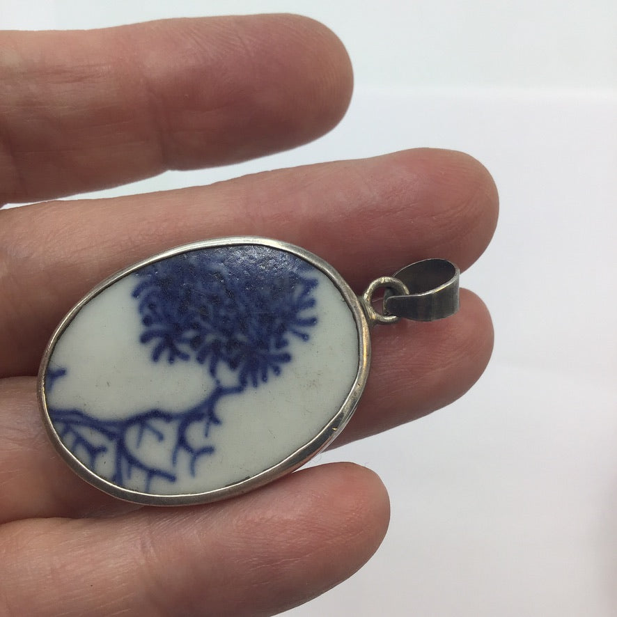 Blue and White Chinese Pottery Shard Pendant - Rita Okrent Collection (P247c)