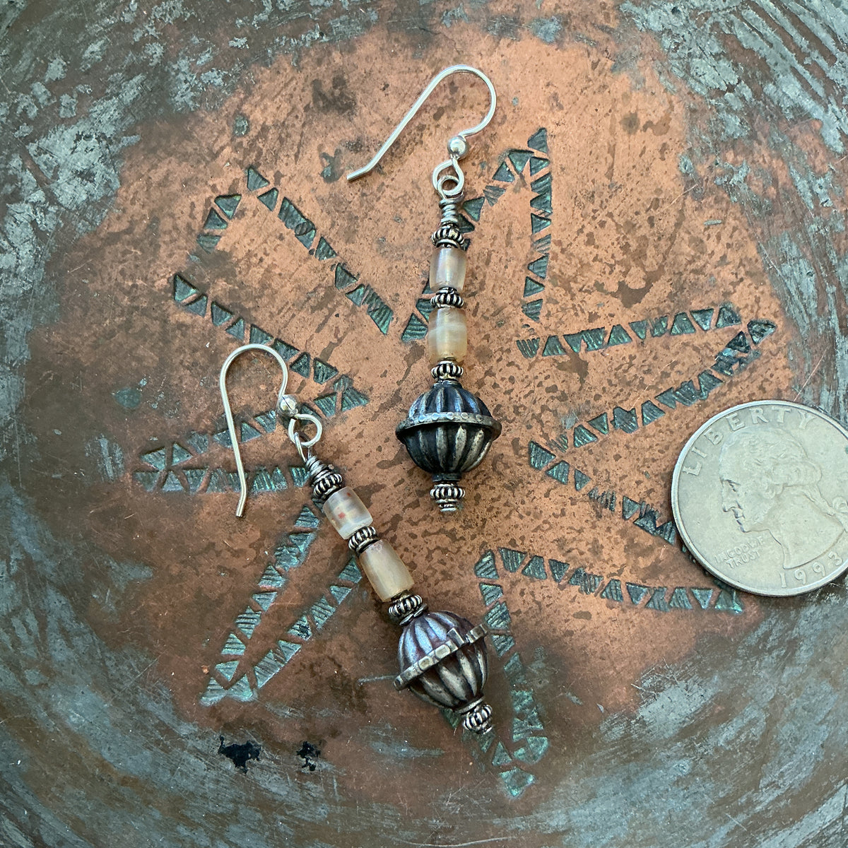 Stone and Silver Beaded Earrings with Sterling Silver- Rita Okrent Collection (E531)