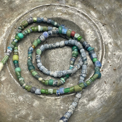 Ancient Glass Small Mixed Green Nila Beads from Mali - Strand A - Rita Okrent Collection (AT0649a)