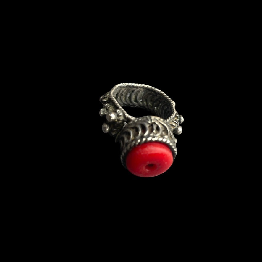 Antique Yemeni Silver Ring Adorned with Granulated Flowers- Rita Okrent Collection (BR034)